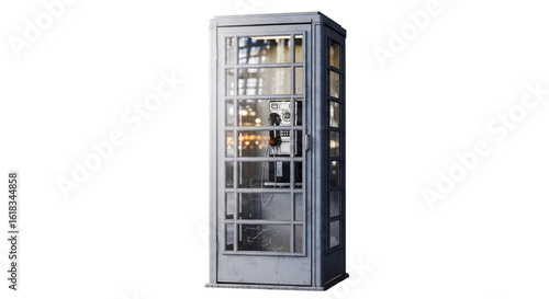 Vintage Phone Booth Communication Retro Telephone Urban Scene Cityscape Reflection