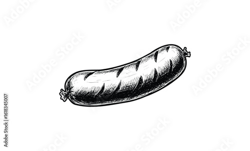 Hand-drawn sausage sketch on white background. Vector retro hand drawn illustration