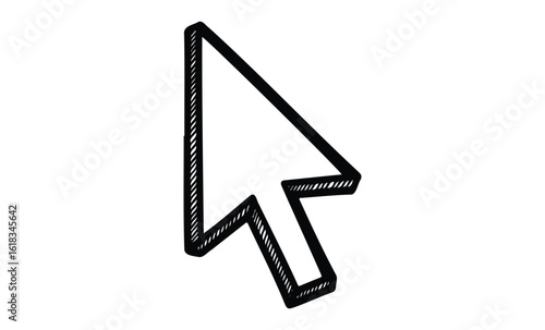 Black and white sketched computer mouse cursor icon in 3d style. Vector retro hand drawn illustration
