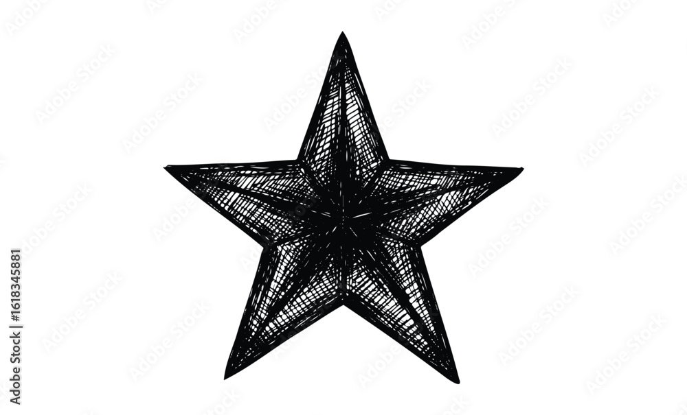Obraz premium Intricate black wireframe star on white background. Vector retro hand drawn illustration