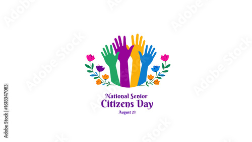 Vector art of colorful hands celebrate national senior citizens day on white background