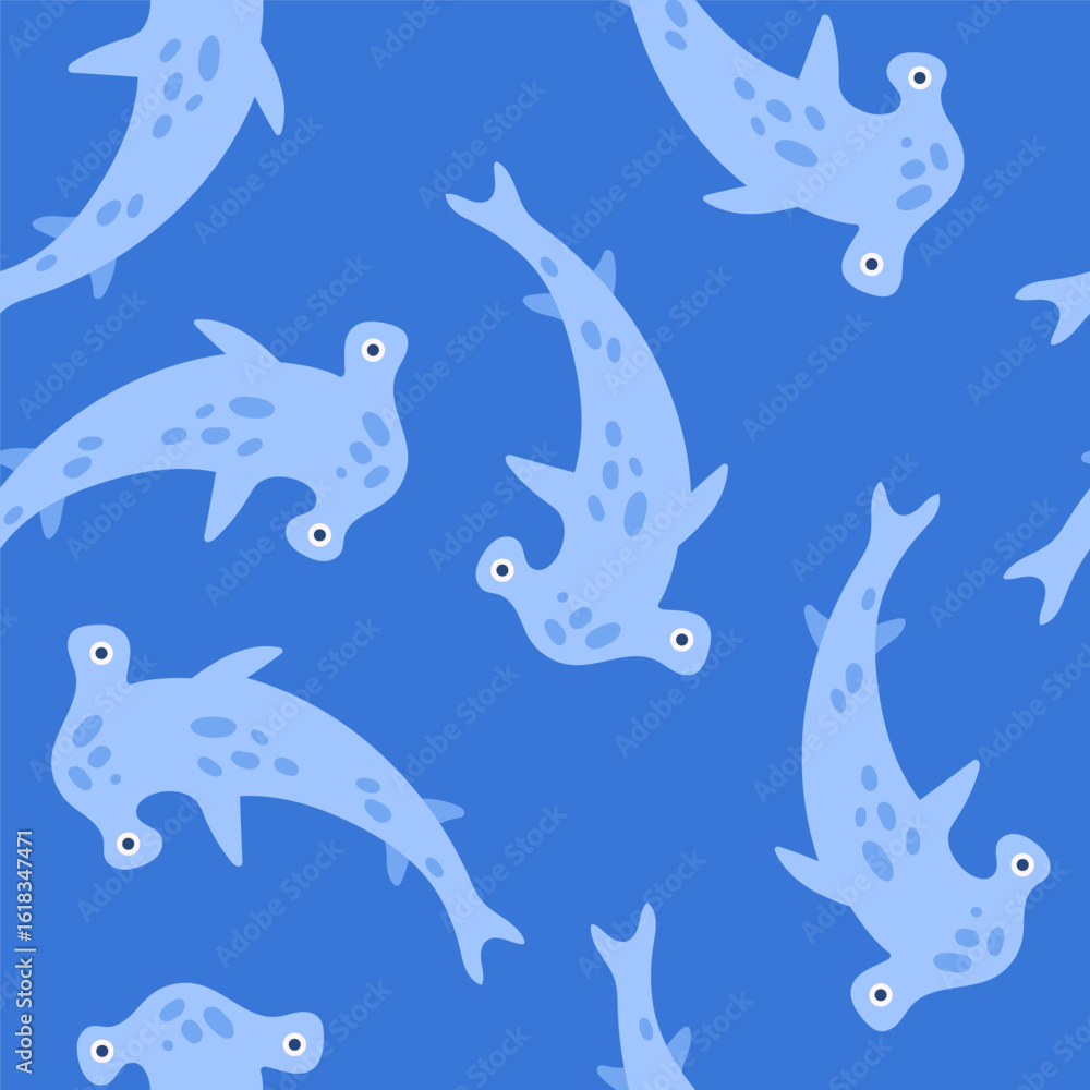 Fototapeta premium seamless vector pattern with hammerhead fish, cute children design