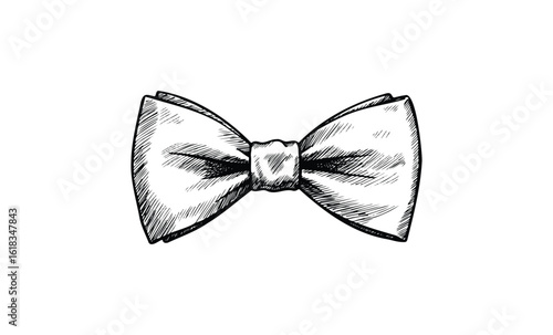 Hand-drawn black and white bow tie illustration on white background. Vector retro hand drawn illustration