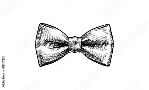 Hand-drawn bow tie sketch with crosshatch texture on white background. Vector retro hand drawn illustration