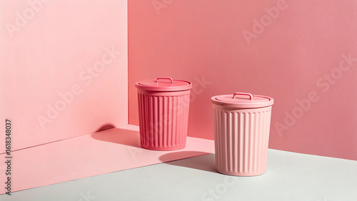Two ribbed pink containers against a pink background