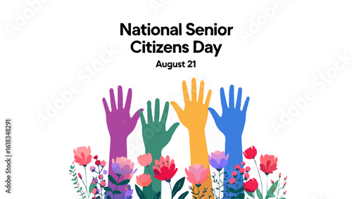 Vector art of celebrating national senior citizens day with colorful hands and flowers