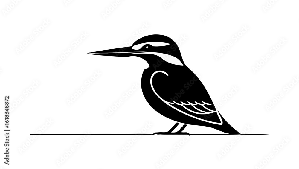 Fototapeta premium Vector art of a black and white silhouette of a kingfisher bird