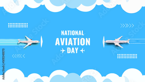 Vector art of a graphic design celebrating national aviation day with airplanes