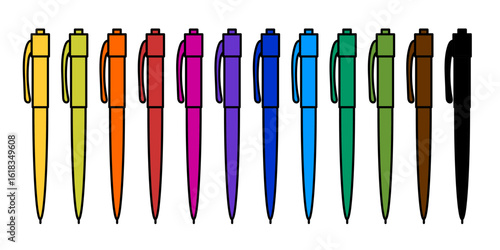 Set of multi-colored ballpoint pens