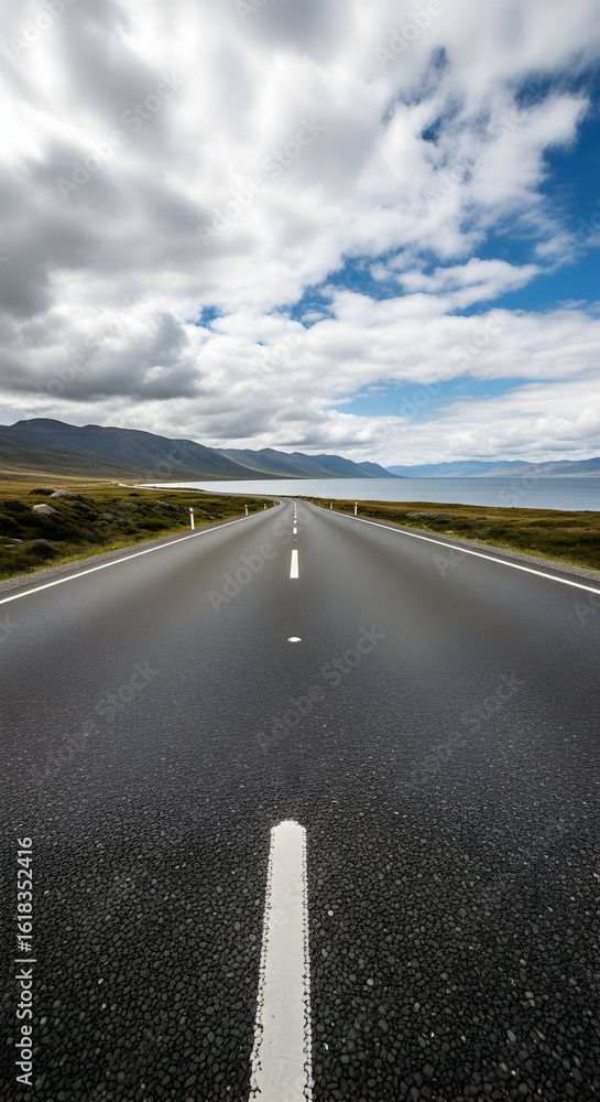 Obraz premium Iceland's Empty Road: A Journey Through Asphalt, Sky, and Distant Mountains