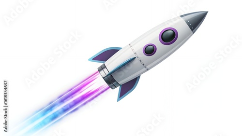 Cartoon Rocket Ship Soaring Through Space with Colorful Trail