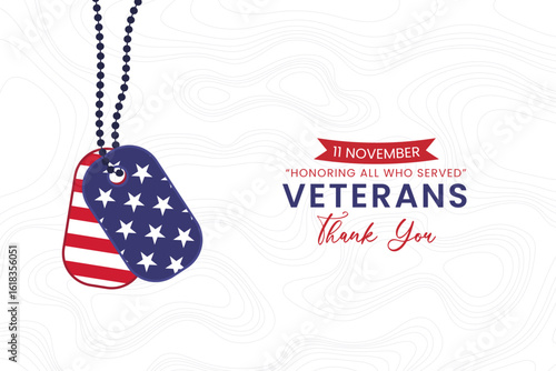 Happy Veterans Day with American patriotic theme, army locket design. Thank you veterans illustration