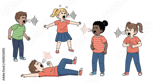 Children arguing and shouting during playtime expressing frustration and emotional outbursts affecting their behavior