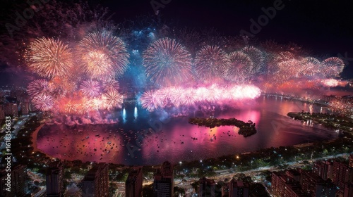Spectacular Fireworks Display Over Guanabara Bay, Rio de Janeiro