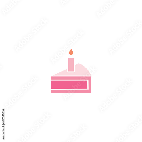 Minimal Cake Icon – Flat Birthday Slice with Candle in Pink