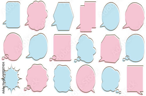 手描き風の縦長フォーマットの吹き出しセット素材。セリフや思考を表現するための枠として、マンガや資料作成、SNS投稿などに活用できるシンプルなベクター線画素材｜吹き出し、縦長、セリフ、枠