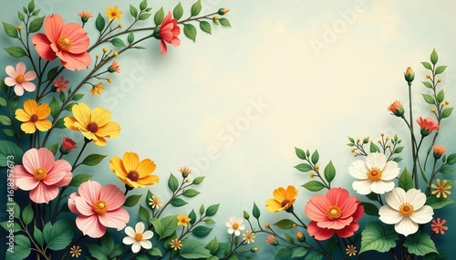 Delicate wildflowers & trailing ivy in vintage Toile de Jouy style , gray, blue