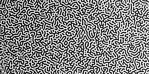 Abstract truing organic wallpaper Turing reaction diffusion monochrome seamless pattern with chaotic motion. Generative algorithm psychedelic background. Reaction-diffusion or truing pattern formation