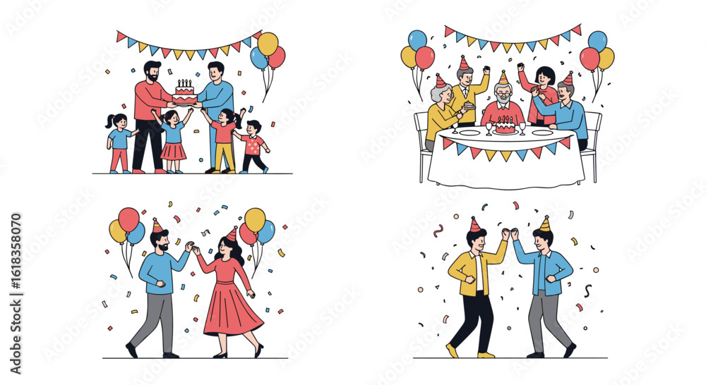 Fototapeta premium Vibrant celebration scenes depicting joyful family gatherings and festive parties filled with decorations and laughter