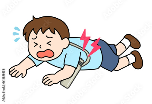 Child Hurt by Water Bottle After Falling
An illustration of a child crying in pain after falling and getting hurt by a water bottle that was slung over their shoulder. 