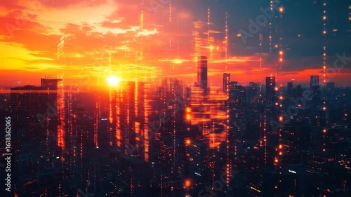 Wallpaper Mural Sunset Cityscape with Digital Glow. Torontodigital.ca