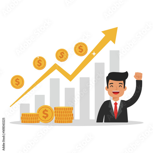 Happy Investor with Growing Returns and Upward Trend