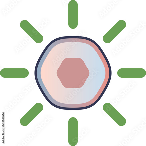 A stylized icon of a healthy cell with a nucleus, radiating energy. Represents cellular rejuvenation, biological vitality, and anti-aging processes at a microscopic level.