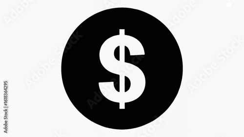 Minimalist white dollar sign icon in a black circle financial symbol for business and commerce