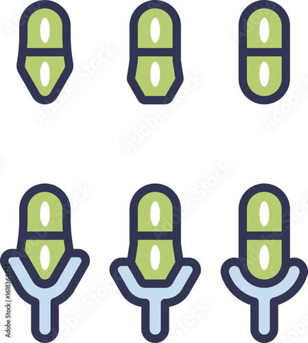 Graphic icons illustrating agonist drug mechanism of action. The top shows drug molecules, the bottom shows them binding to and activating cellular receptors to elicit a response.