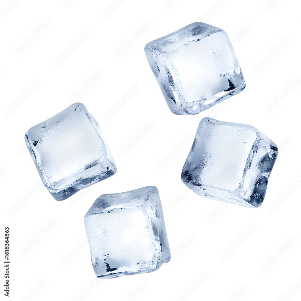 Fototapeta premium Four flying ice cubes cut out