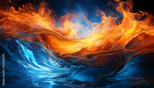 a harmonious blend of cool blue water and warm orange flames creates a captivating abstract backdrop perfect for adding depth and interest to wallpapers