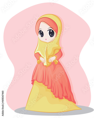 muslim girl portrait illustration. Cute muslim character design.