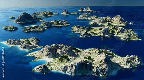 Digital Illustration Of A Group Of Islands In The Ocean