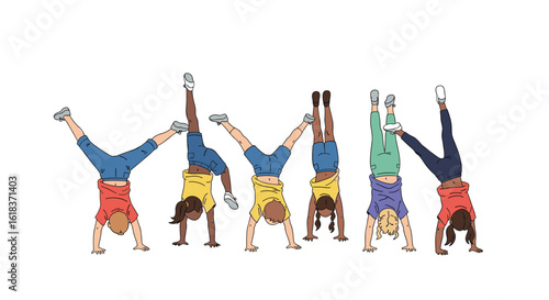 Children enjoying outdoor activities and playful movements demonstrating physical fitness and active recreation