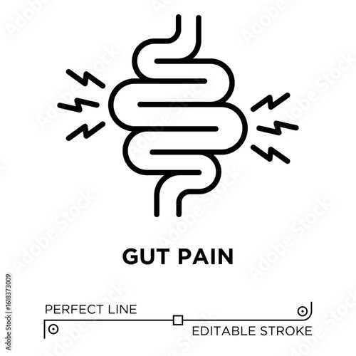 Vector line icon related to gut pain, colitis and constipation. Perfect Line. Editable Stroke.