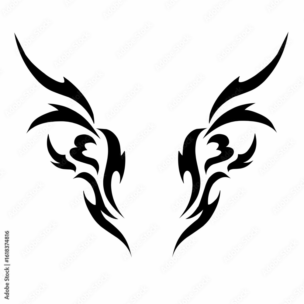 Naklejka premium Tribal Angel Wings Vector Illustration Symmetrical Wing Tattoo Design