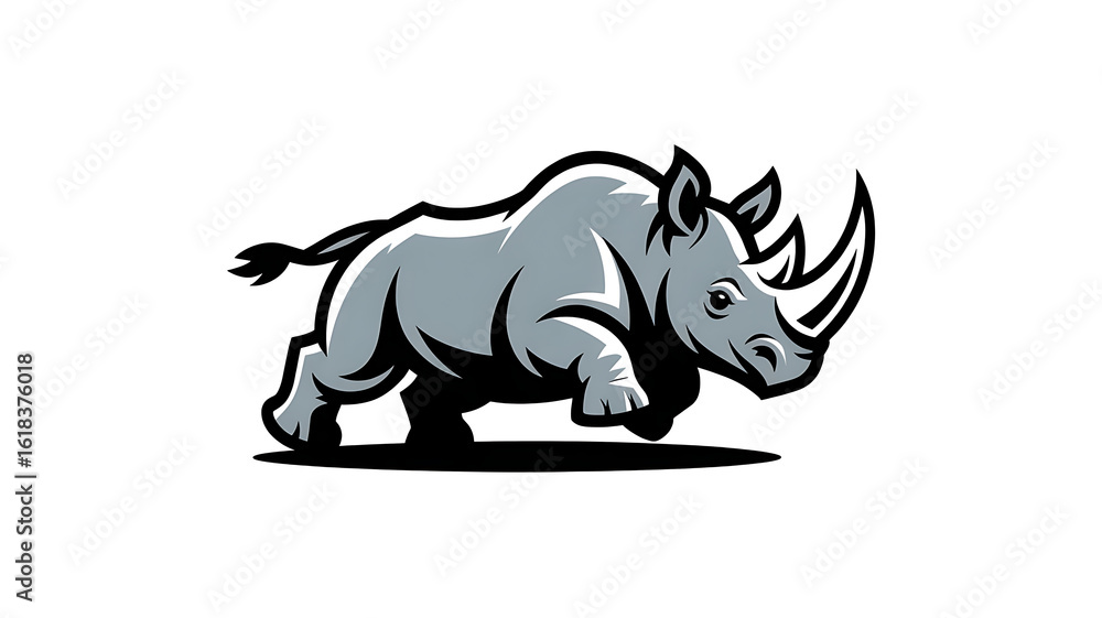 Obraz premium Rhinoceros Illustration Logo on White Background – Strong and Bold Animal Symbol Design