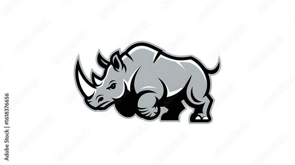 Fototapeta premium Rhinoceros Illustration Logo on White Background – Strong and Bold Animal Symbol Design