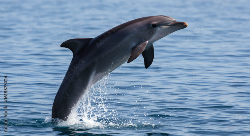 Obraz premium A dolphin leaps gracefully out of the water.