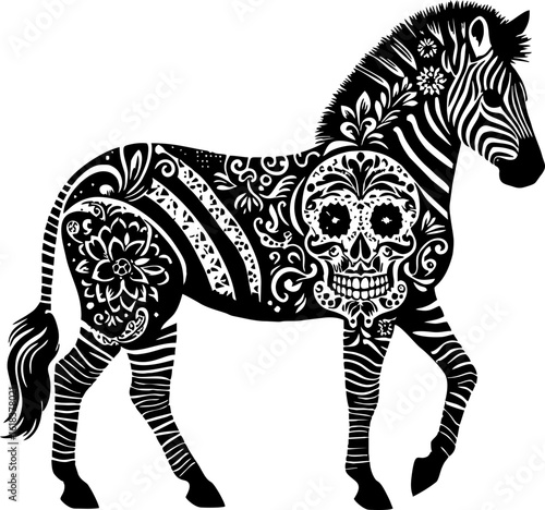 Mexican Style Zebra Vector Silhouette in Solid Black