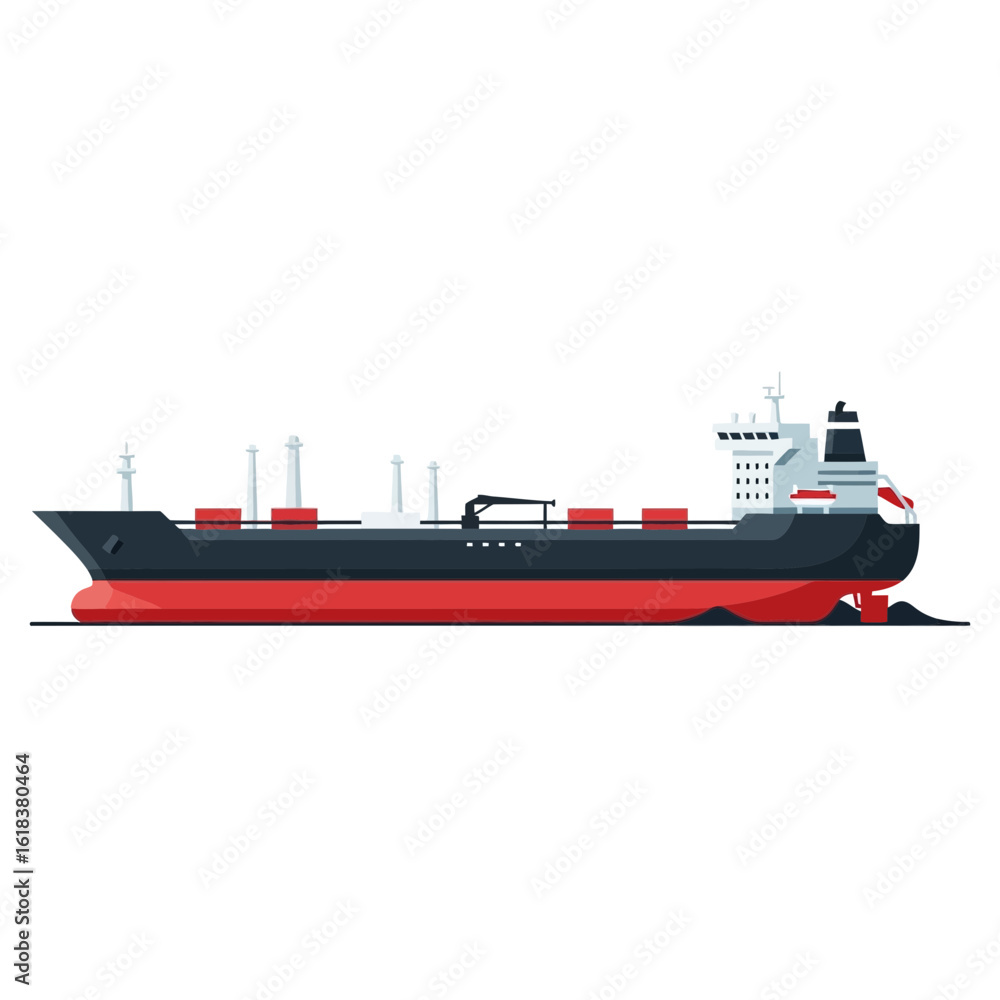 Naklejka premium Cargo ship with containers isolated on white background side view illustration.