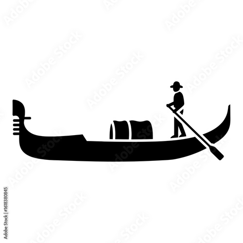 Silhouette of a gondola with a gondolier on water transportation.