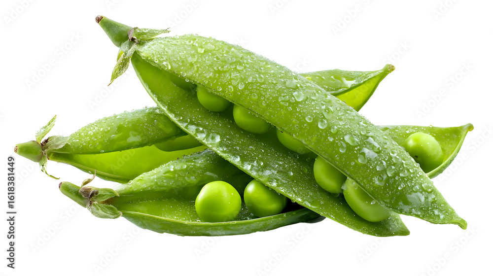 Fresh green peas in pods with water droplets isolated on transparent background Fresh green peas in pods with water droplets isolated on transparent background