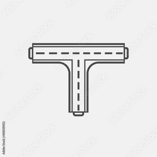 T-shaped road junction or intersection icon with dashed lines on a gray background.