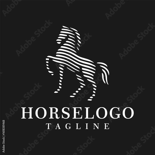 Elegant Striped Horse Silhouette Logo Design for Brand Identity