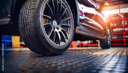 Wallpaper Mural close up of a car tire in a mechanic workshop Torontodigital.ca