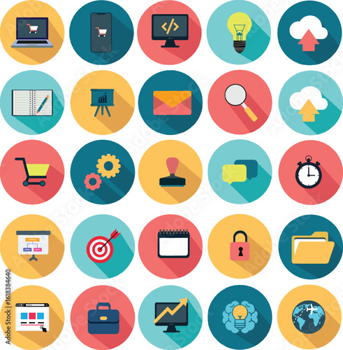Business corporate icon set: outline illustrations for corporate and office themes