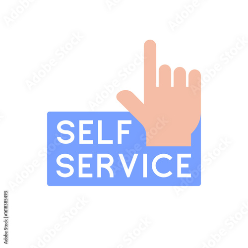 Self Service Finger Tap Icon Badge with Blue Speech Bubble