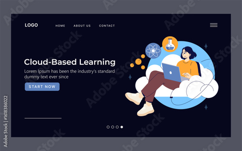 Woman Using Laptop for Cloud-Based Learning Vector