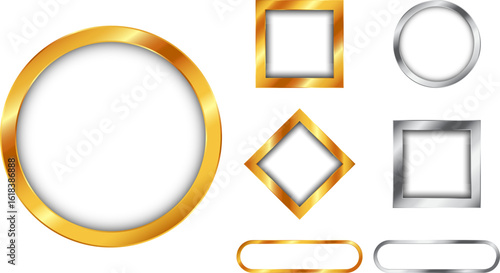 profile picture or profile avatar frames in gold and silver in circle and rectangle shapes frames with transparent background template